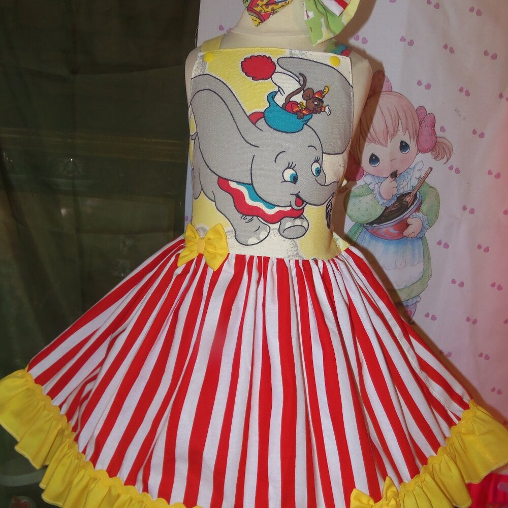 Dumbo Circus Mouse Vintage Fabric Dress and Bow Kids  NEW